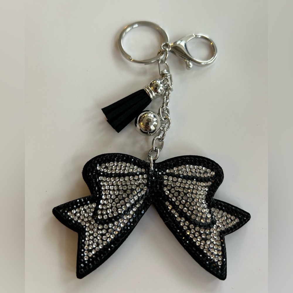 Rhinestone silver Bow keychain handbag charm purse